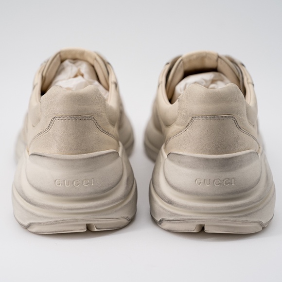 size 12G - Gucci Rhyton Distressed Sneaker Ivory Leather - Picture 3 of 12